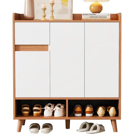 CHICFURN Zapatero 90x35x99 cm blanco y natural, almacenamiento modular (1/5)