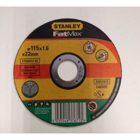Disco abrasivo da taglio stanley per pietra diametro 115 mm spessore 1.6 mm foro 22 mm - sta32612-qz