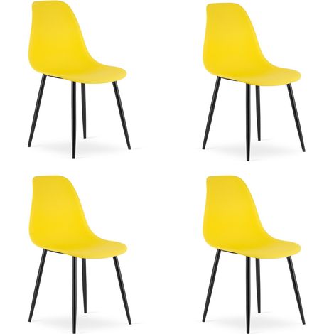 Set di 4 Sedie WAT Scandinave Gialle con Gambe Nere (1/5)