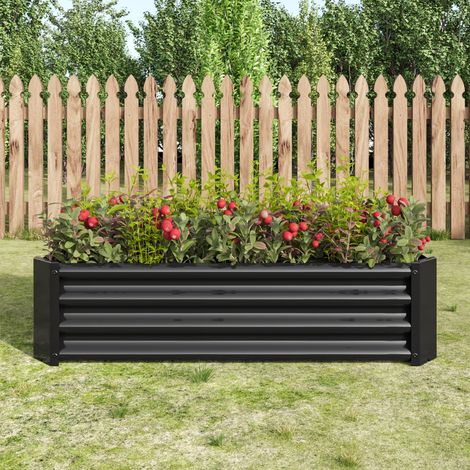 Carre surélevé métallique sans fond 120 x 61 x 30 cm, bac de culture en tôle d'acier ondulée 0,6 mm anti-rouille, revêtement zinc-aluminium, pour légumes, aromates et fleurs, jardin terrasse