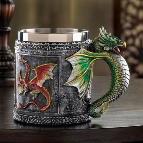 Tasse À Eau - Acier Inoxydable - Décoration Dragon 3D En Résine - Pour Bureau Maison - 1 Pièce (1/4)