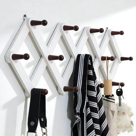 Porte Manteau Mural Retractable en Bois Porte-Manteau Extensible Moderne à Fixation Murale 13 Crochets pour Entrée Salon Chambre Salle (1/5)
