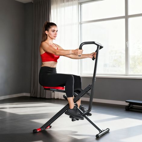 Appareil de fitness réglable pliable avec tubes métalliques et pédales – rouge, idéal pour home gym et entraînement cardio (1/4)