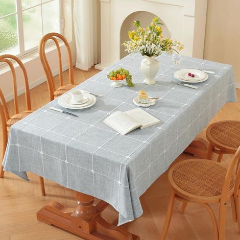 Leinenoptik Tischdecke abwaschbar 220x135cm Rechteckig Blau