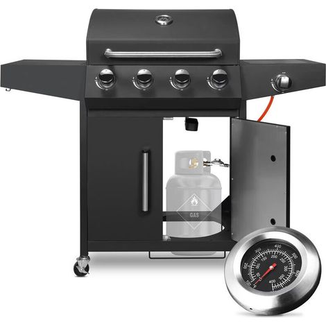 Gril à gaz 4 + 1 brûleur avec brûleur latéral 52,000 BTU, barbecue au propane grande zone de cuisson, panneau acier inoxydable et jauge de température pour extérieur (1/5)
