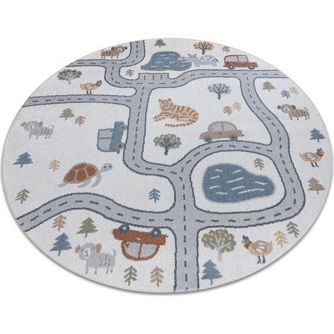 Teppich BONO 8283 Kreis Straße, Tiere creme / hellgrau multicolour rund 120 cm
