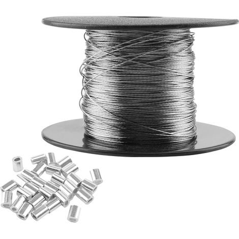 100m x 0.5mm Stainless Steel Hanging Wire with 30 Aluminum Sleeves for Photo Frames, Clothesline, Mirrors (1/5)