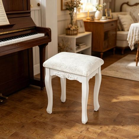 Tabouret de coiffeuse vintage rembourré crème MDF 37 x 29 x 42,5 cm OKWISH (1/5)