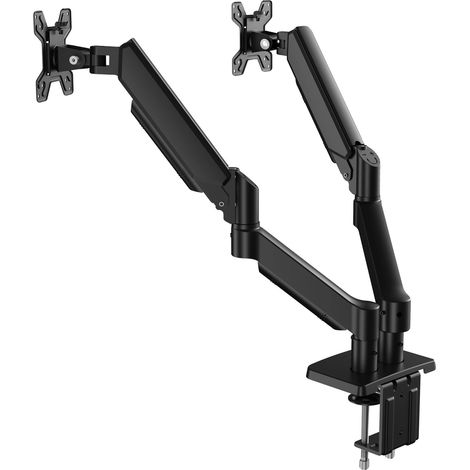 Soporte para dos monitores, con giro e inclinación ajustables, diseño que ahorra espacio, color negro. (1/2)