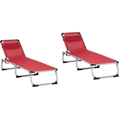 2er-Set sonnenliege Gartenliege 5-fach verstellbar faltbar ergonomisch mit Netzstoff Rot 165 x 60 x 76 cm für entspannte Stunden im Freien