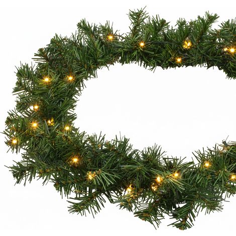 Außen Weihnachts-Girlande mit Lichterkette - 270 cm / 35 LED - Künstliche Tannen Girlande warmweiß beleuchtet mit Timer Batterie betrieben