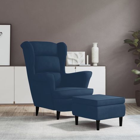 Ohrensessel mit Hocker Blau Samt vidaXL