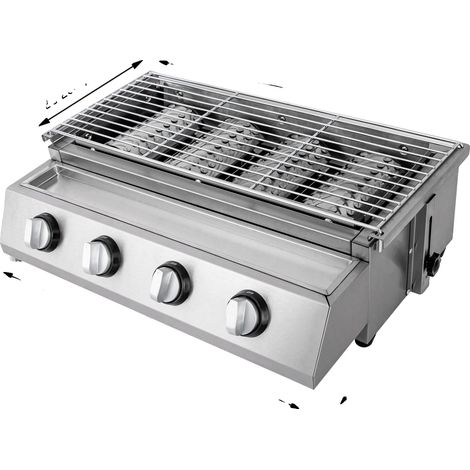 Gril BBQ, 4 Brûleurs, Hauteur Réglable, Gris Clair (1/2)
