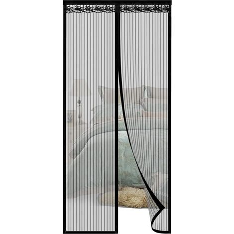 Zanzariera magnetica autoadescante, 100 x 210 cm, maglia ultrafine, strisce nere, repellente per mosche e insetti, adatta per corridoi e porte finestre, striscia adesiva, non necessita di foratura. (1/4)