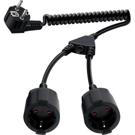 Rallonge Schuko Cable Spirale 16A 250V Câble Electrique Spirale avec 2 Schuko Femelle 0,5m à 1.8 m, Contact de Protection IP44 pour Une Utilisation Appareils ménagers, Au Bureau (1/5)