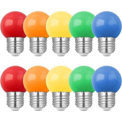 Lot de 10 Ampoule Couleur LED E27 1W, Équivalent Incandescence 10W, 1W G45 Ampoule Écoénergétique Colorée, Ampoule Mini Globe, Rouge Vert Bleu Orange Jaune, pour Mariages, Halloween, Noël (1/4)