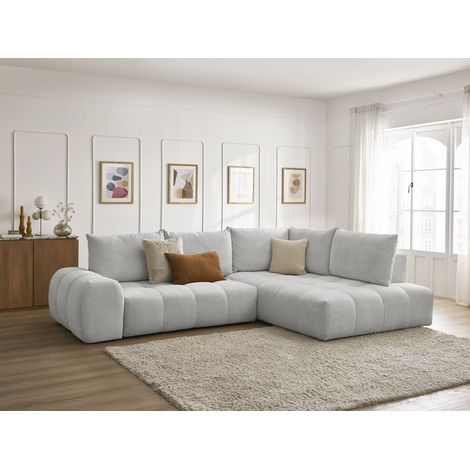 BOBOCHIC - Canapé d'angle L convertible coffre EVEREST tissu chiné Angle droit Gris clair (1/5)
