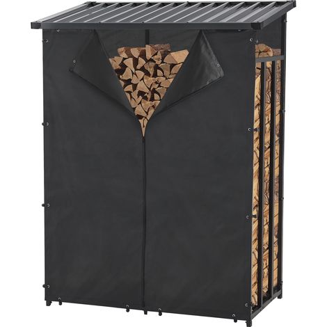 Deposito legna coperto con telo di protezione rastrelliera per legna da ardere portalegna in acciaio coperto 185 x 130 x 70 cm nero 030008838