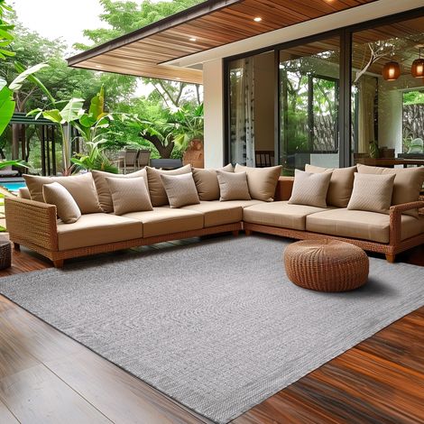 Tapis intérieur extérieur 80x150 cm Coureur Gris Lavable imperméable Facile d'entretien Tissage Plat idéal pour Couloir Balcon terrasse Jardin et Cuisine (1/5)