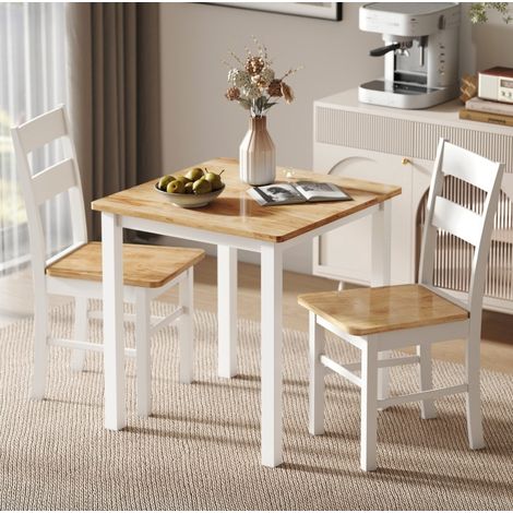 Quadratischer Esstisch 69 x 69 x 75 cm aus Gummibaumholz, 2 bis 4 Personen, Eiche und Weiß HAVRYA (1/5)