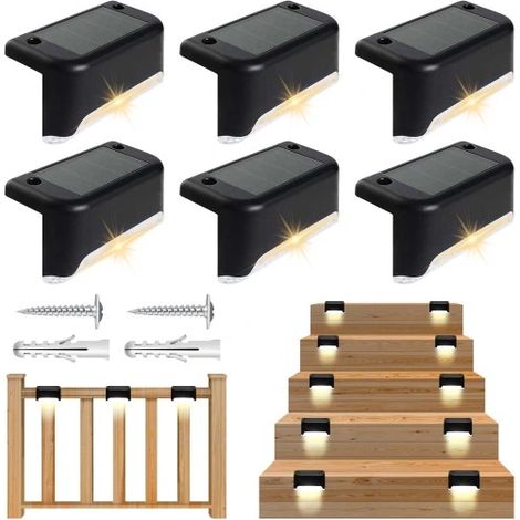 6x Solar-LED-Gartenlampen für Treppen, Terrasse, Zaun, Balkonbeleuchtung