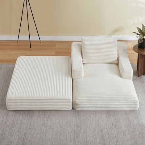 Sofá cama individual de tela de pana blanca de doble capa DESVIAE (1/5)