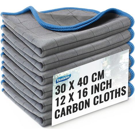 Lot de 6 chiffons de nettoyage en microfibre carbone 40x30 cm bleus sans traces (1/5)