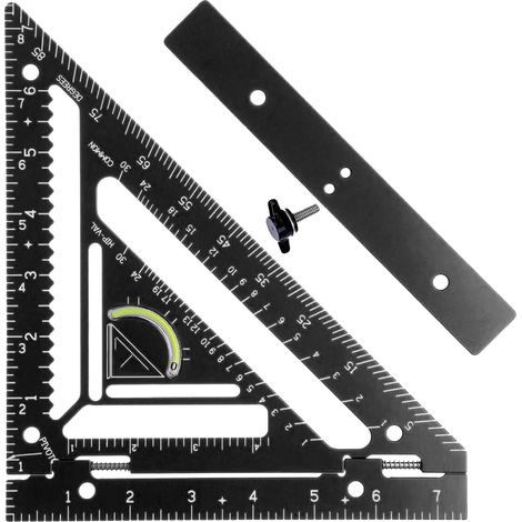 Nannigr Rafter Square Tool en aluminium ALLIAGE RÉDUIRE TRORANGULAIRE Carpenter Retractor avec un bloc de gabarit pour le travail du bois noir (1/5)