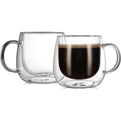 Ecleanfy - Tasses à café en verre à double paroi de 10 oz (paquet de 2), transparentes avec poignées, parfaites pour servir du latte, du thé et de l'espresso. (1/5)