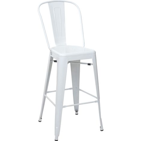 Tabouret de bar HHG-866, chaise de comptoir avec dossier, métal, design industriel, blanc