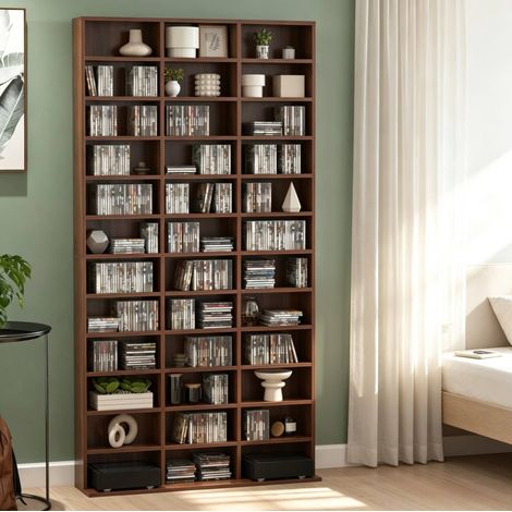 CD Regal 102x23.5x195 cm, 36 verstellbare Fächer, große Kapazität, MDF, Braun (1/5)