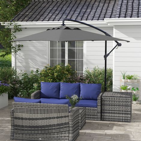 Parasol déporté parasol rectangulaire extérieur manivelle et 6 baleines acier protection UV dim. 294L x 193l x 250H cm
