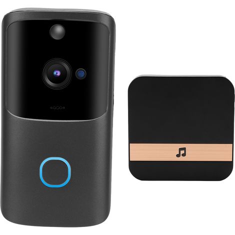 Sonnette vidéo sans fil Wi-Fi 100 dB, audio bidirectionnel, alarme de détection de mouvement, vision nocturne, interphone 90-260VEU