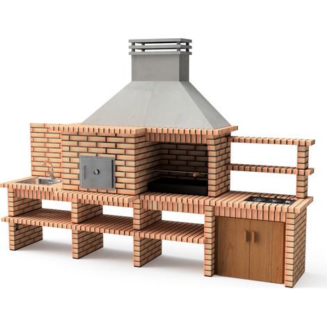 Barbecue préfabriqué en béton réfractaire Luxor Royal Gourmet – Cuisine extérieure avec évier inox et 2 brûleurs à gaz – Dimensions 382x94x268 cm – Movelar (1/5)