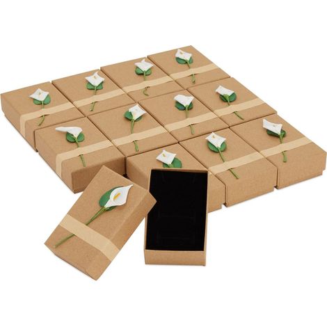 Boîtes en papier kraft à motif de lys avec couvercles pour bijoux, cadeaux d'invités (3,5 po x 2 po, paquet de 12) (1/5)
