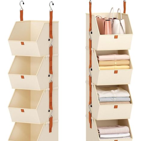 Étagère de Penderie à Suspendre, 4 Niveaux Étagère Suspendue Pliable pour Placard avec Crochets Beige (1/2)