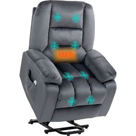 Massagesessel Aufstehhilfe Seniorensessel Relaxsessel, 8 Massagepunkte, 2 Seitentaschen, 85 cm x 94 cm x 107cm, Grau