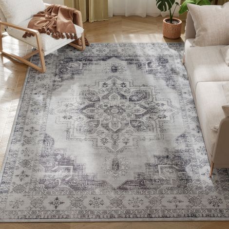 Teppich Maschinenwaschbar Anti-Rutsch Wohnzimmerteppich mit Flanell-Optik, 230 x 160cm, Grau