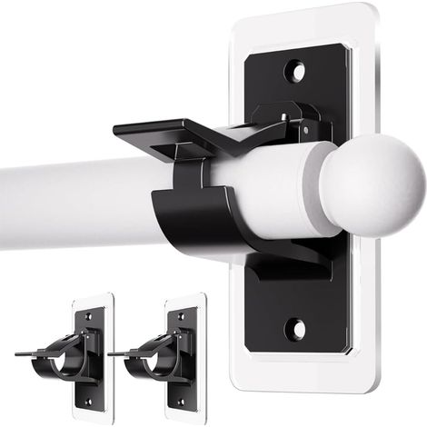 Lot de 2 supports de tringle à rideaux autocollants sans perçage - Crochets de tringle à rideaux à coller sans clous - Pour salle de bain - Noir