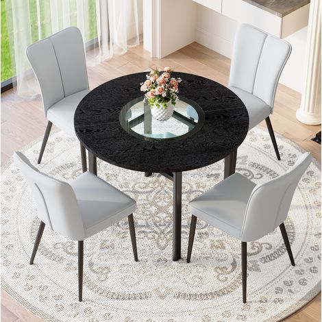 Ensemble table chaises rond 100 cm noir gris OKMYHOME (1/5)
