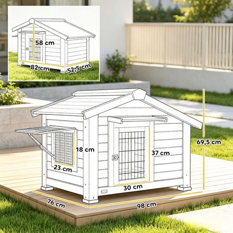 Cabane chien surélevée jardin, niche extérieure imperméable avec toit amovible et protection porte, abri animal robuste (1/5)
