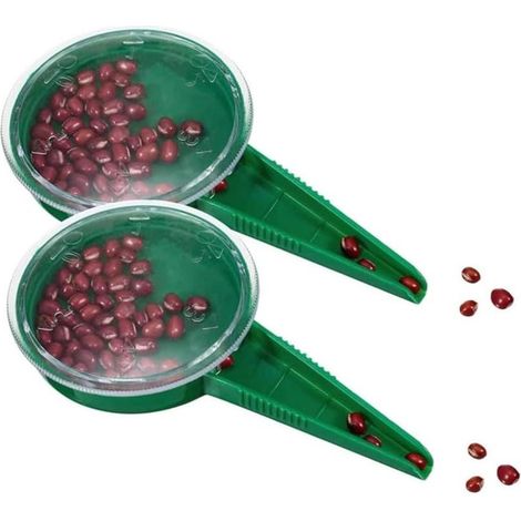 Semoir de jardin - Aide au semis en plastique avec molette - 6 réglages - Vert - Pour légumes et fleurs du jardin - Lot de 2 pièces (1/5)