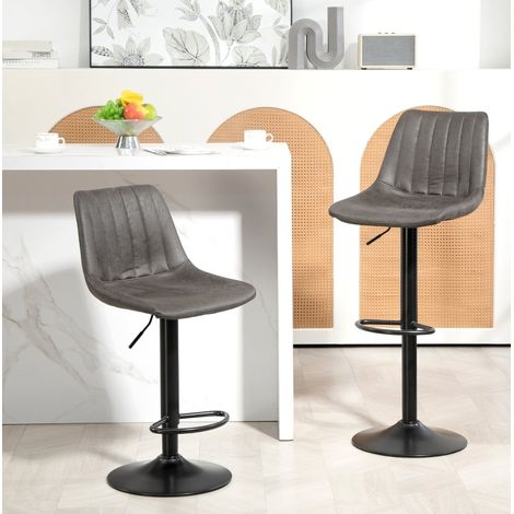 Lot de 2 tabourets de bar gris foncé réglables en hauteur avec dossier et repose-pieds (1/5)