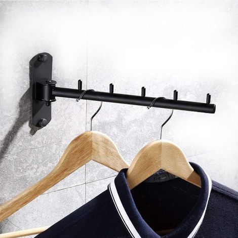 Cintre à Vêtements en Acier Inoxydable avec Bras Pivotant Barres de Support Porte Cintre Mural avec 5 crochets Pour vêtements Crochets Pour Organiseur de Rangement Chambre et Salle de bain (1/5)