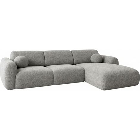 Mobilier Deco – Canapé d'angle en tissu gris – 5 places – Dossier enveloppant – Assise large et profonde – Design moderne