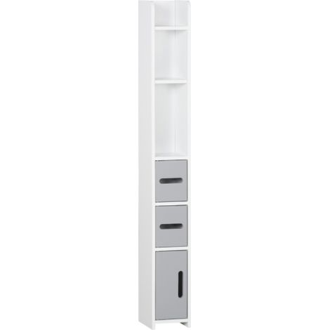 Freestanding Tall Grey Bathroom Storage Cabinet with Open Shelves and 3 Cupboards Perfect for Bedroom and Hallway Organization