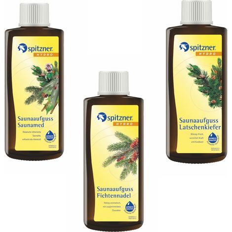 Spitzner Saunaaufguss Saunamed Fichtennadel Latschenkiefer 3 Düfte mit je 190ml