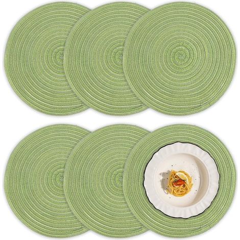 6 Pièces 30 cm Sets de Table Rond Lavable Tressé en Coton, Table Tressés Résistants à La Chaleur, Sets de Table Essuyables Idéaux pour La Décoration de Table, Les Fêtes, Les Repas à La Maison (1/5)