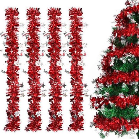 Guirlande tinsel Noël 8 m rouge – Intérieur, extérieur – Scintillante – Pour sapin, fête (1/5)