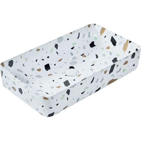 Aufsatzwaschbecken NULES 51 x 34 cm Keramik Terrazzo Weiß